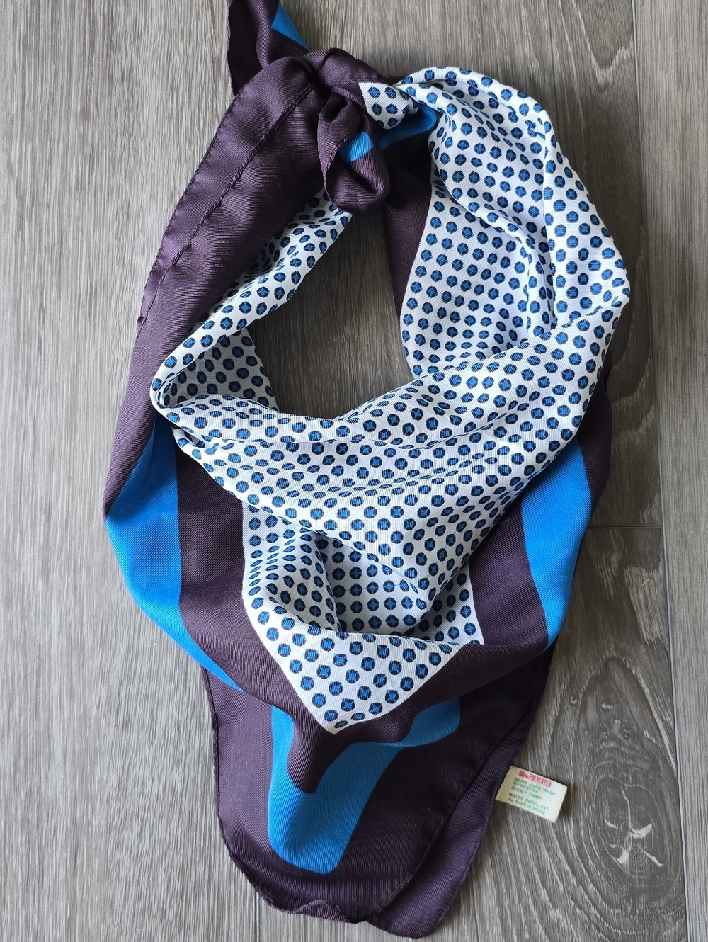 Made in Italy Square Scarf Polyester Satin Polka Dot Purple Blue Vintage 26x26